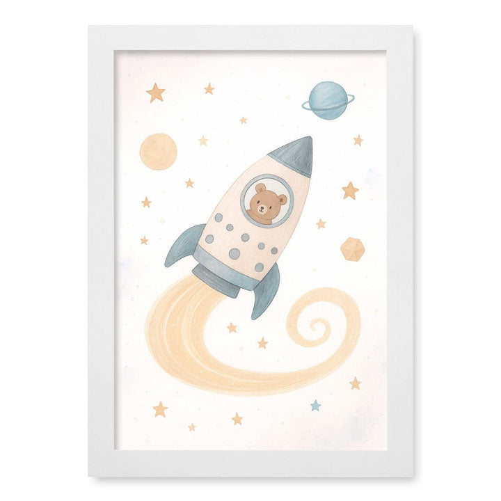 Rocket Teddy Space Explorer Wall Art Print A4 (21 x 29.7cm) / Matte White Frame / No Border from our Australian Made Framed Wall Art, Prints & Posters collection by Profile Products (Australia) Pty Ltd
