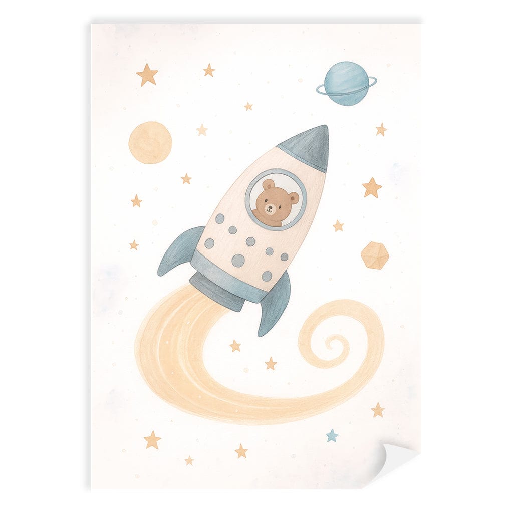 Rocket Teddy Space Explorer Wall Art Print A4 (21 x 29.7cm) / Print Only / No Border from our Australian Made Framed Wall Art, Prints & Posters collection by Profile Products (Australia) Pty Ltd