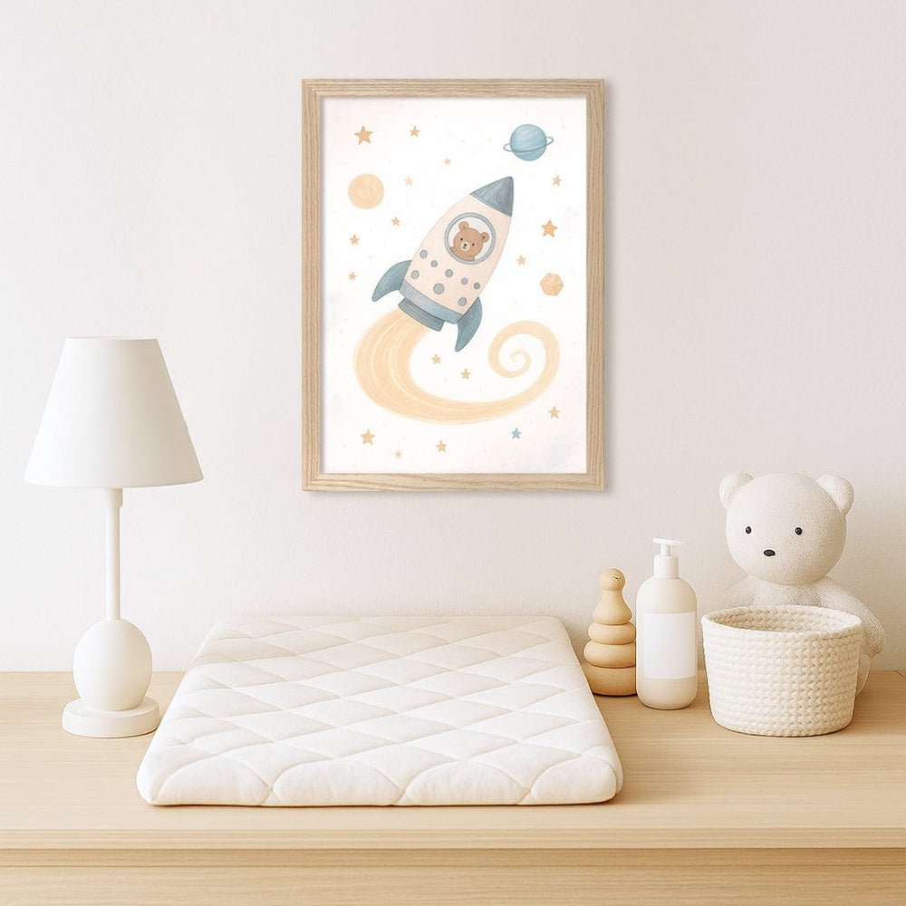 Rocket Teddy Space Explorer Wall Art Print from our Australian Made Framed Wall Art, Prints & Posters collection by Profile Products (Australia) Pty Ltd