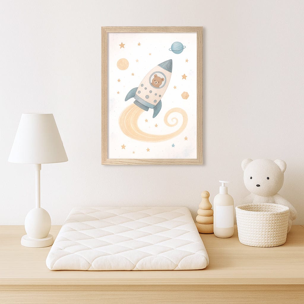 Rocket Teddy Space Explorer Wall Art Print from our Australian Made Framed Wall Art, Prints & Posters collection by Profile Products (Australia) Pty Ltd