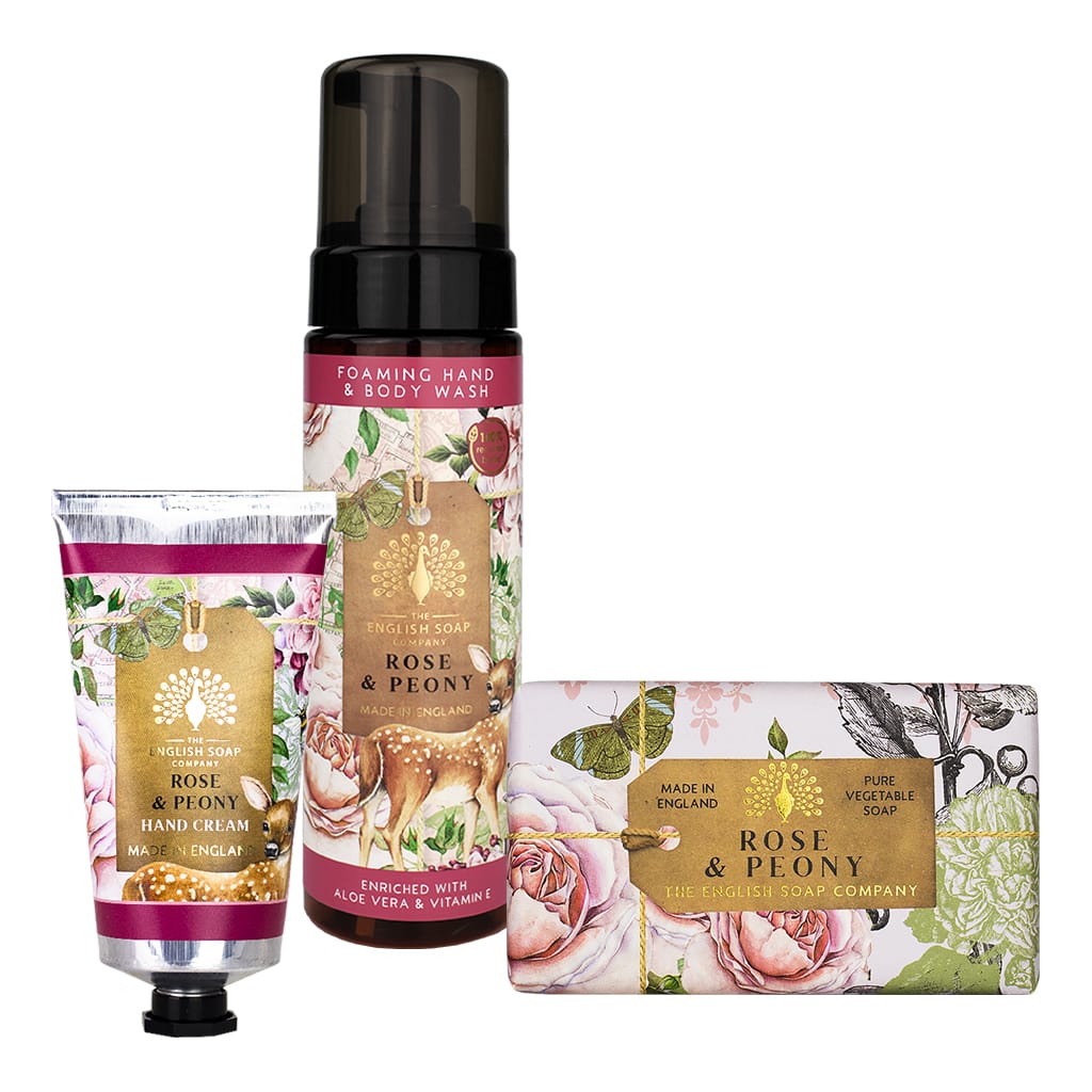 Rose & Peony Soap, Hand Cream & Foaming Hand Wash Gift Set from our Body & Bath collection by The English Soap Company