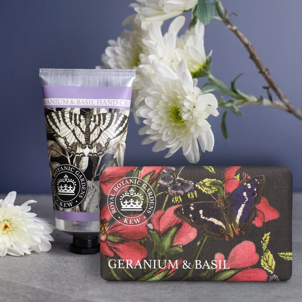 Royal Kew Gardens - Geranium & Basil Hand Cream & Soap Bundle from our Body & Bath collection by The English Soap Company