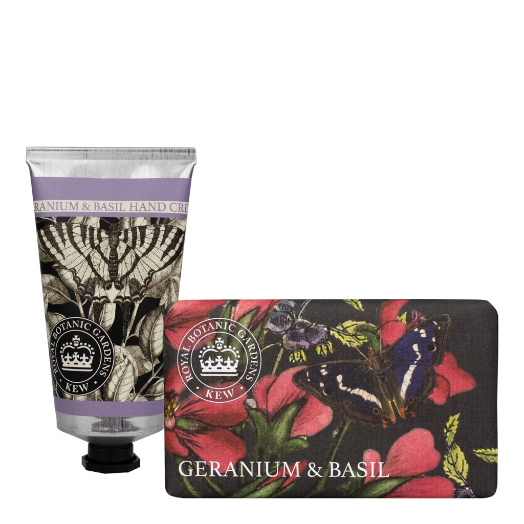 Royal Kew Gardens - Geranium & Basil Hand Cream & Soap Bundle from our Body & Bath collection by The English Soap Company