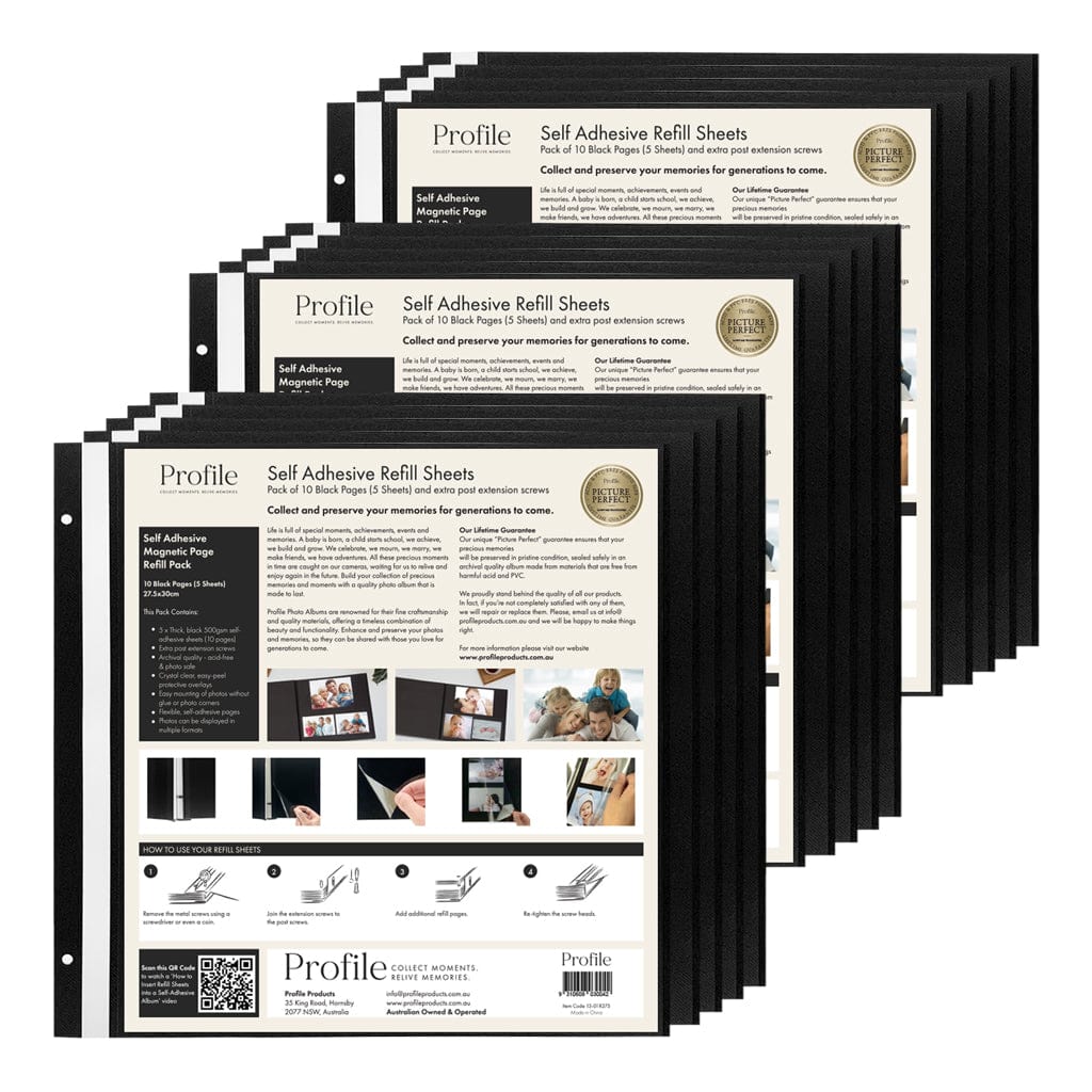 Self-Adhesive Photo Album Refill Pack – 275×300mm (3 Packs/15 Sheets) from our Photo Albums collection by Profile Products (Australia) Pty Ltd