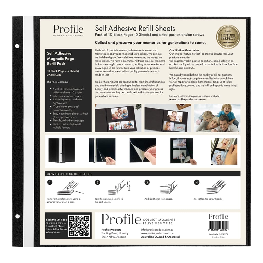 Self-Adhesive Photo Album Refill Pack – 275×300mm (5 Sheets/10 Sides) from our Photo Albums collection by Profile Products (Australia) Pty Ltd