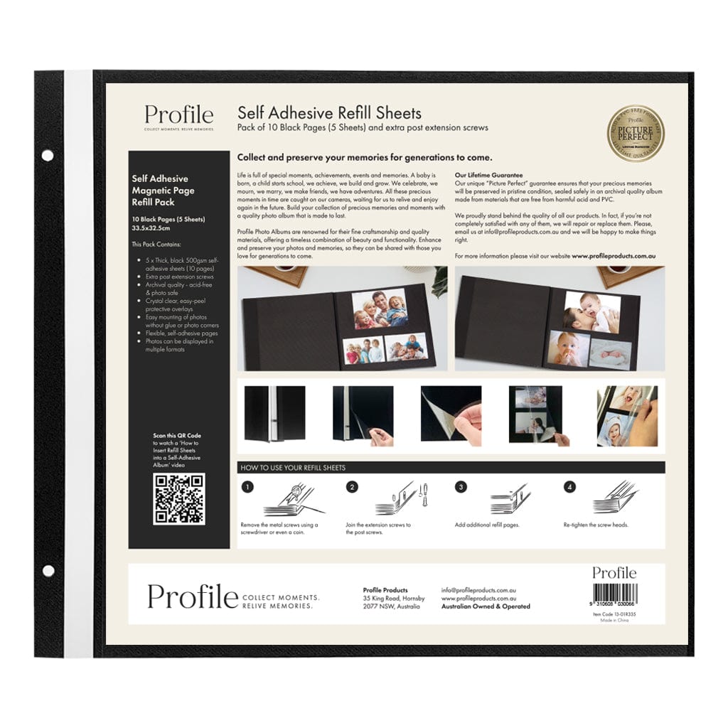 Self-Adhesive Photo Album Refill Pack – 335×325mm (3 Packs/15 Sheets) from our Photo Albums collection by Profile Products (Australia) Pty Ltd