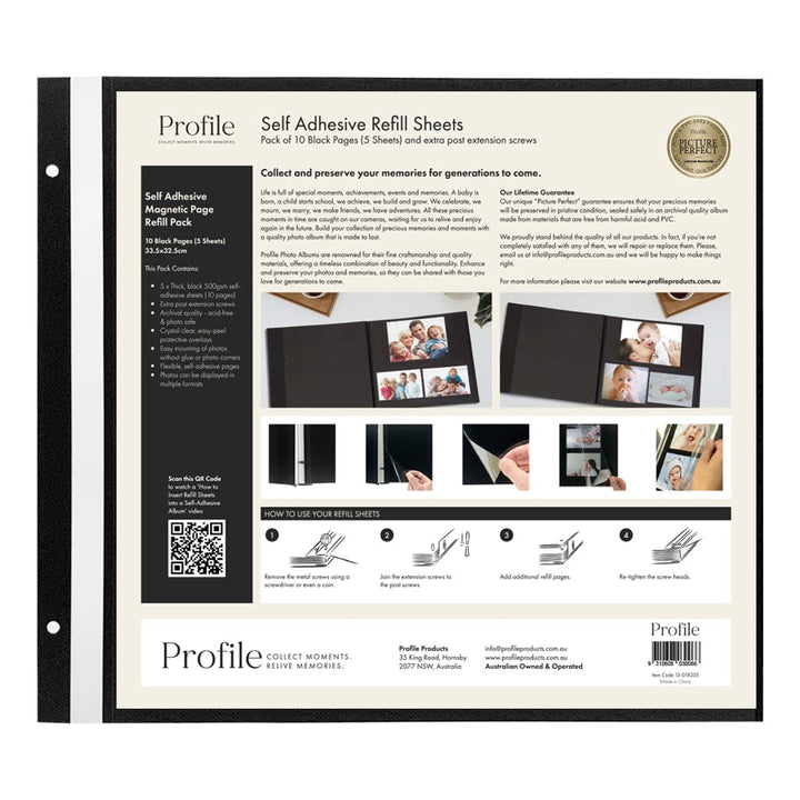 Self-Adhesive Photo Album Refill Pack – 335×325mm (3 Packs/15 Sheets) from our Photo Albums collection by Profile Products (Australia) Pty Ltd