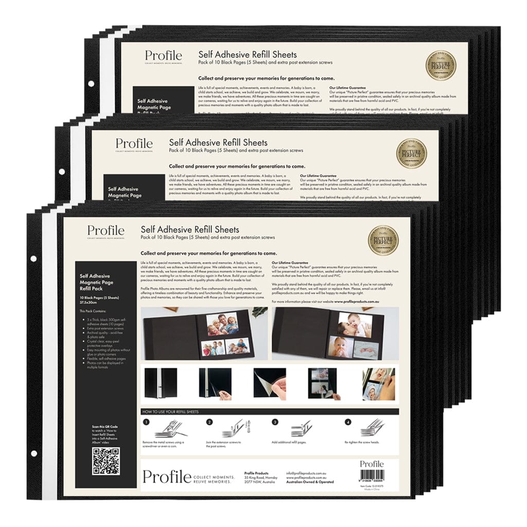 Self-Adhesive Photo Album Refill Pack – 375×300mm (3 Packs/15 Sheets) from our Photo Albums collection by Profile Products (Australia) Pty Ltd