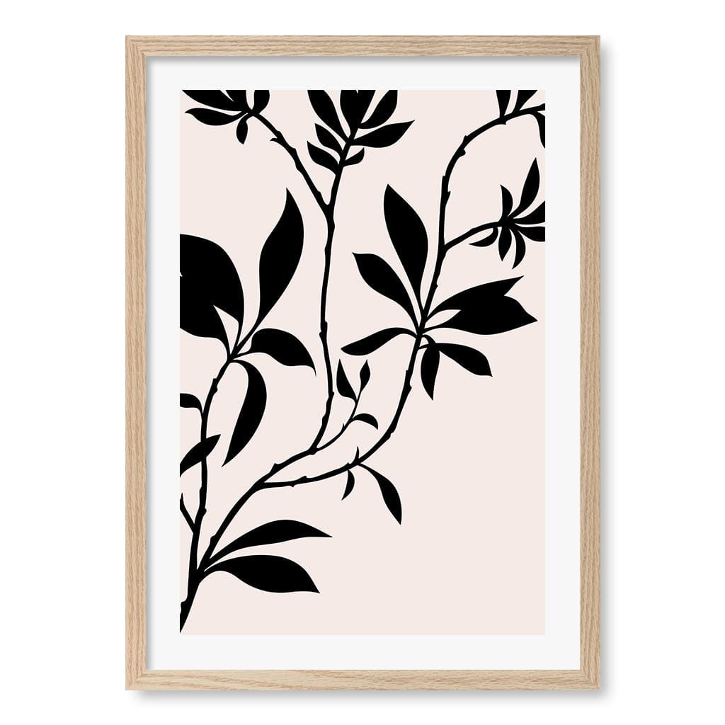 Silhouette Branch Leaves Day Wall Art Print A2 (42 x 59.4cm) / Natural Oak Frame / White Border from our Australian Made Framed Wall Art, Prints & Posters collection by Profile Australia