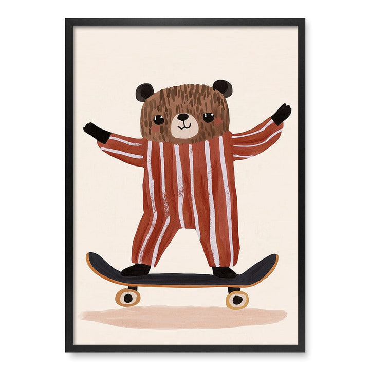 Skater Bear Kids Wall Art Print A1 (59.4 x 84.1cm) / Matte Black Frame / No Border from our Australian Made Framed Wall Art, Prints & Posters collection by Profile Products (Australia) Pty Ltd