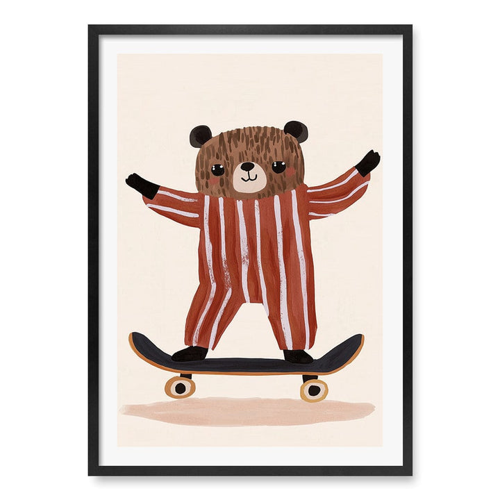 Skater Bear Kids Wall Art Print A1 (59.4 x 84.1cm) / Matte Black Frame / White Border from our Australian Made Framed Wall Art, Prints & Posters collection by Profile Products (Australia) Pty Ltd