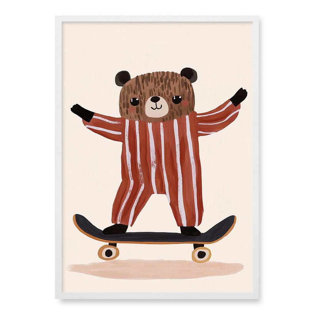 Skater Bear Kids Wall Art Print A1 (59.4 x 84.1cm) / Matte White Frame / No Border from our Australian Made Framed Wall Art, Prints & Posters collection by Profile Products (Australia) Pty Ltd