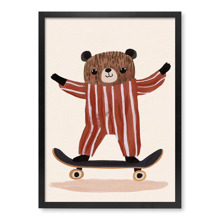 Skater Bear Kids Wall Art Print A2 (42 x 59.4cm) / Matte Black Frame / No Border from our Australian Made Framed Wall Art, Prints & Posters collection by Profile Products (Australia) Pty Ltd