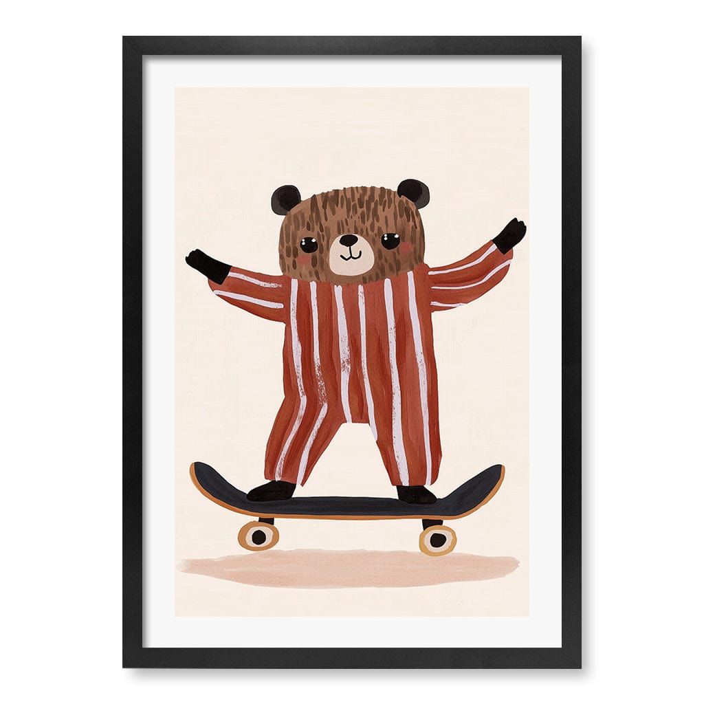 Skater Bear Kids Wall Art Print A2 (42 x 59.4cm) / Matte Black Frame / White Border from our Australian Made Framed Wall Art, Prints & Posters collection by Profile Products (Australia) Pty Ltd