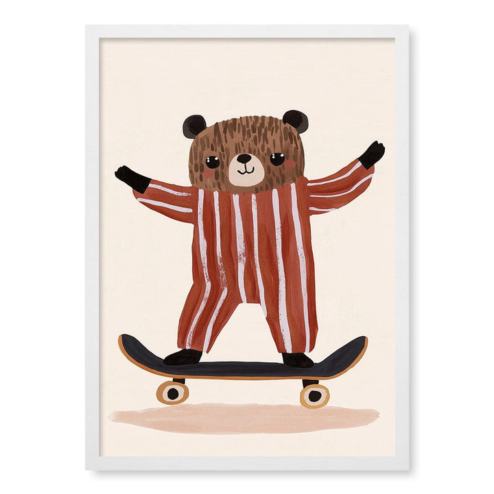 Skater Bear Kids Wall Art Print A2 (42 x 59.4cm) / Matte White Frame / No Border from our Australian Made Framed Wall Art, Prints & Posters collection by Profile Products (Australia) Pty Ltd