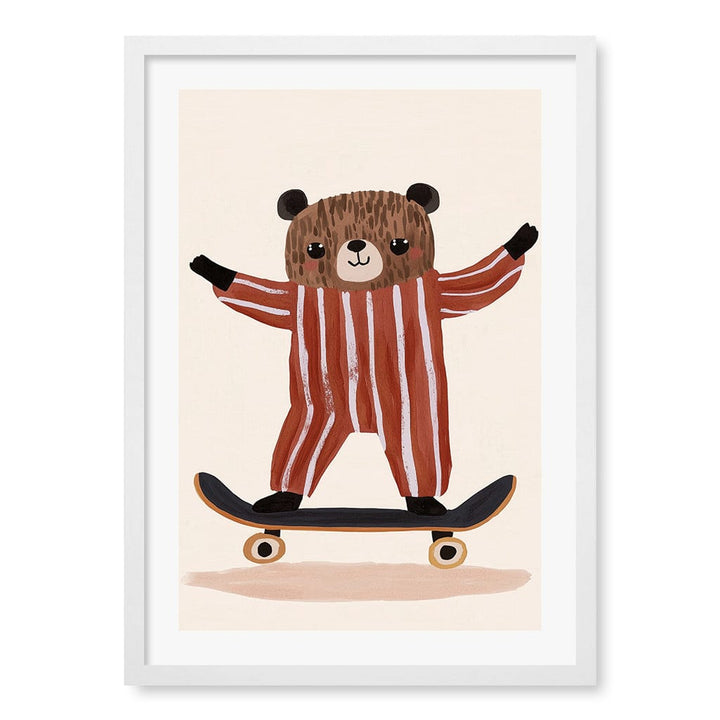 Skater Bear Kids Wall Art Print A2 (42 x 59.4cm) / Matte White Frame / White Border from our Australian Made Framed Wall Art, Prints & Posters collection by Profile Products (Australia) Pty Ltd