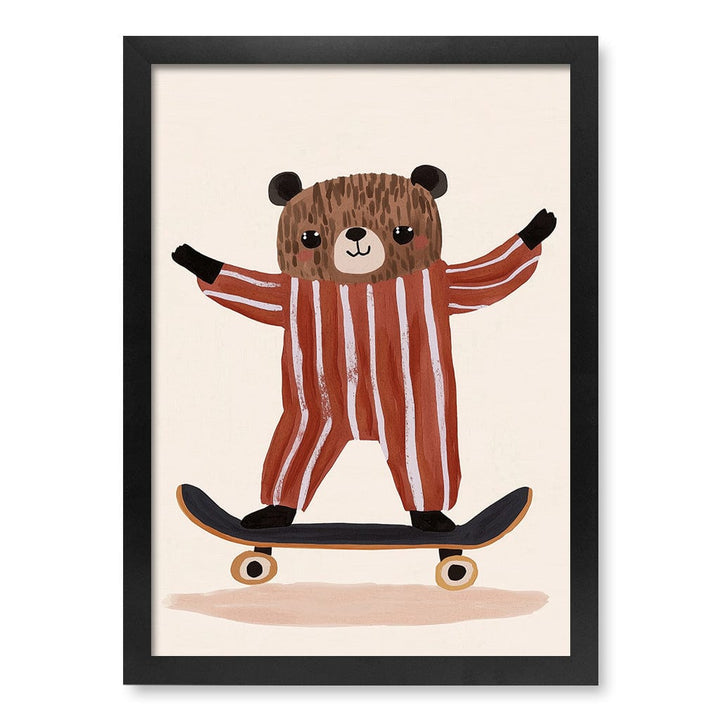 Skater Bear Kids Wall Art Print A3 (29.7 x 42cm) / Matte Black Frame / No Border from our Australian Made Framed Wall Art, Prints & Posters collection by Profile Products (Australia) Pty Ltd