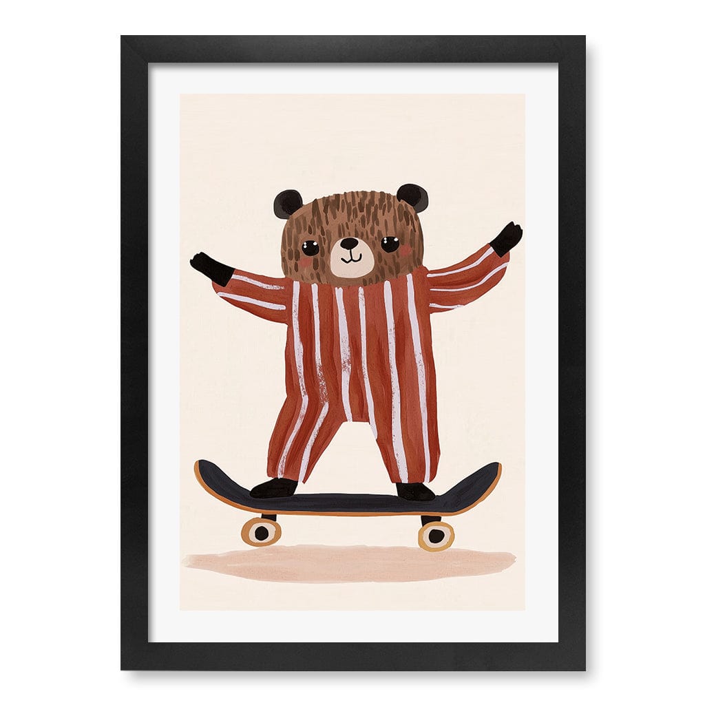 Skater Bear Kids Wall Art Print A3 (29.7 x 42cm) / Matte Black Frame / White Border from our Australian Made Framed Wall Art, Prints & Posters collection by Profile Products (Australia) Pty Ltd
