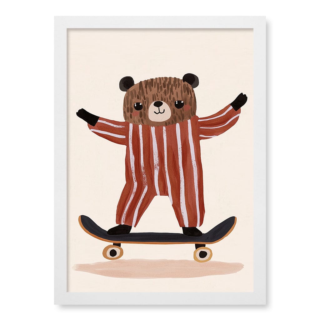 Skater Bear Kids Wall Art Print A3 (29.7 x 42cm) / Matte White Frame / No Border from our Australian Made Framed Wall Art, Prints & Posters collection by Profile Products (Australia) Pty Ltd