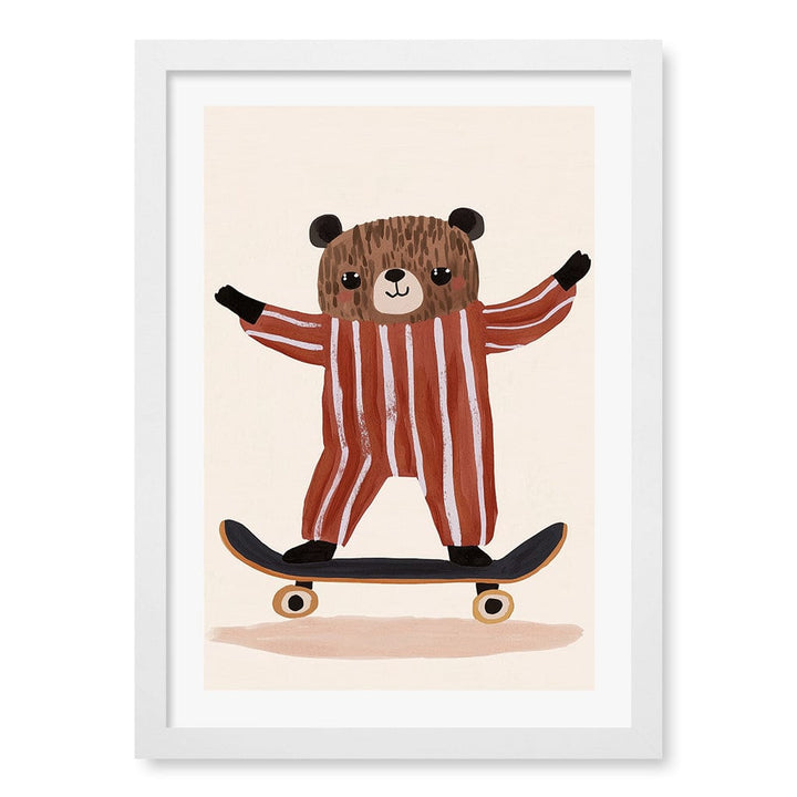 Skater Bear Kids Wall Art Print A3 (29.7 x 42cm) / Matte White Frame / White Border from our Australian Made Framed Wall Art, Prints & Posters collection by Profile Products (Australia) Pty Ltd