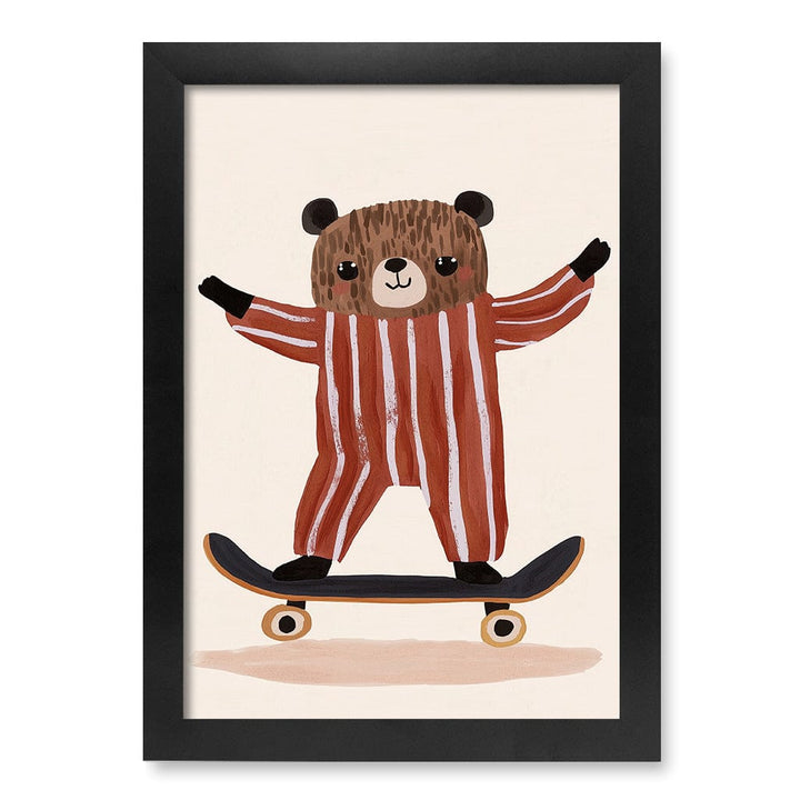Skater Bear Kids Wall Art Print A4 (21 x 29.7cm) / Matte Black Frame / No Border from our Australian Made Framed Wall Art, Prints & Posters collection by Profile Products (Australia) Pty Ltd