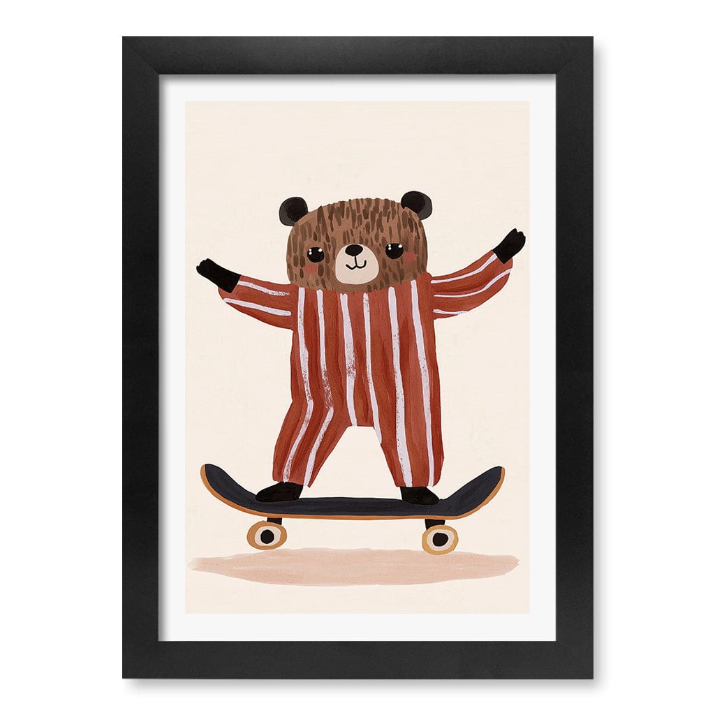 Skater Bear Kids Wall Art Print A4 (21 x 29.7cm) / Matte Black Frame / White Border from our Australian Made Framed Wall Art, Prints & Posters collection by Profile Products (Australia) Pty Ltd