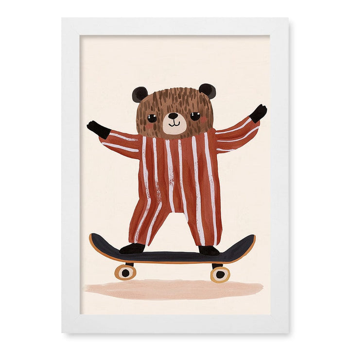 Skater Bear Kids Wall Art Print A4 (21 x 29.7cm) / Matte White Frame / No Border from our Australian Made Framed Wall Art, Prints & Posters collection by Profile Products (Australia) Pty Ltd
