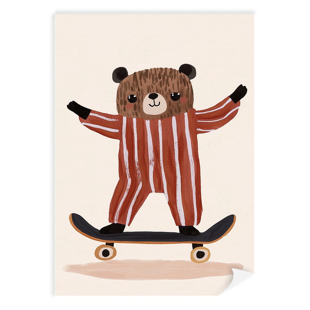 Skater Bear Kids Wall Art Print A4 (21 x 29.7cm) / Print Only / No Border from our Australian Made Framed Wall Art, Prints & Posters collection by Profile Products (Australia) Pty Ltd