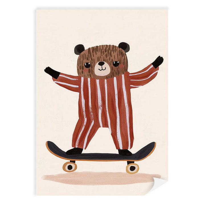 Skater Bear Kids Wall Art Print A4 (21 x 29.7cm) / Print Only / No Border from our Australian Made Framed Wall Art, Prints & Posters collection by Profile Products (Australia) Pty Ltd