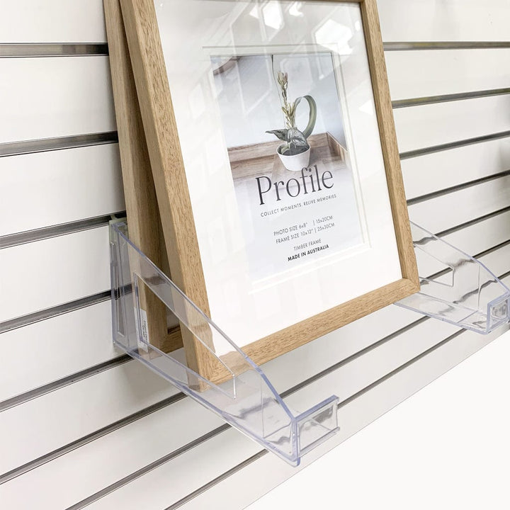 Slat Wall Adjustable Frame Display Brackets – Clear Acrylic (Pair) from our Framing Accessories collection by Profile Products (Australia) Pty Ltd