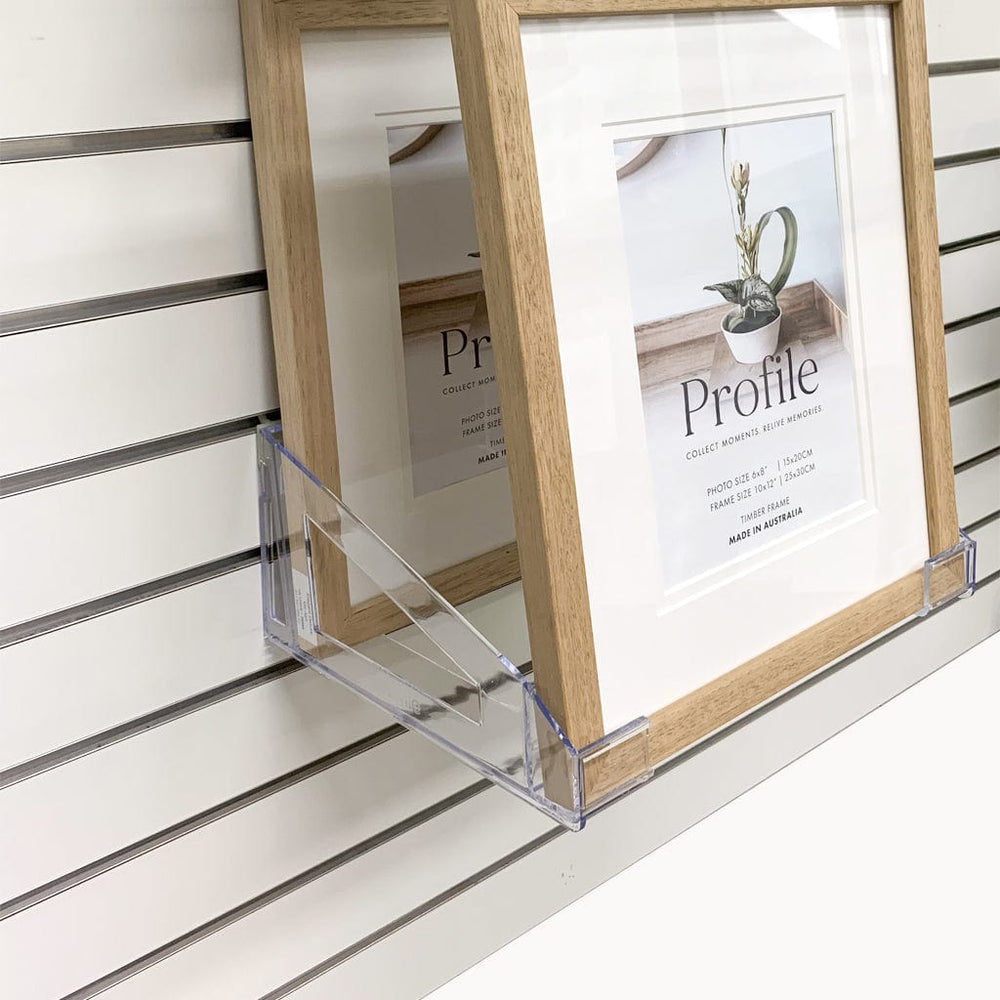 Slat Wall Adjustable Frame Display Brackets with Front-Facing Support – Clear Acrylic (Pair) from our Framing Accessories collection by Profile Products (Australia) Pty Ltd