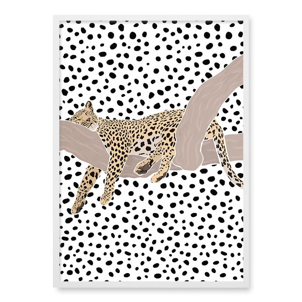 Sleeping Leopard Nursery Wall Art Print A1 (59.4 x 84.1cm) / Matte White Frame / No Border from our Australian Made Framed Wall Art, Prints & Posters collection by Profile Products (Australia) Pty Ltd