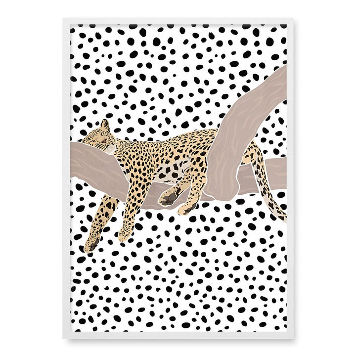 Sleeping Leopard Nursery Wall Art Print A1 (59.4 x 84.1cm) / Matte White Frame / No Border from our Australian Made Framed Wall Art, Prints & Posters collection by Profile Products (Australia) Pty Ltd