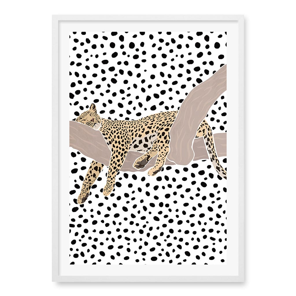 Sleeping Leopard Nursery Wall Art Print A1 (59.4 x 84.1cm) / Matte White Frame / White Border from our Australian Made Framed Wall Art, Prints & Posters collection by Profile Products (Australia) Pty Ltd