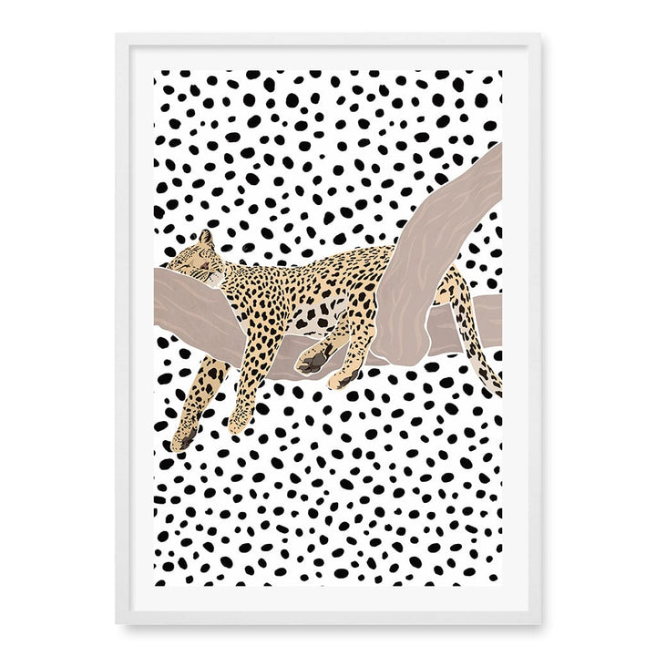 Sleeping Leopard Nursery Wall Art Print A1 (59.4 x 84.1cm) / Matte White Frame / White Border from our Australian Made Framed Wall Art, Prints & Posters collection by Profile Products (Australia) Pty Ltd
