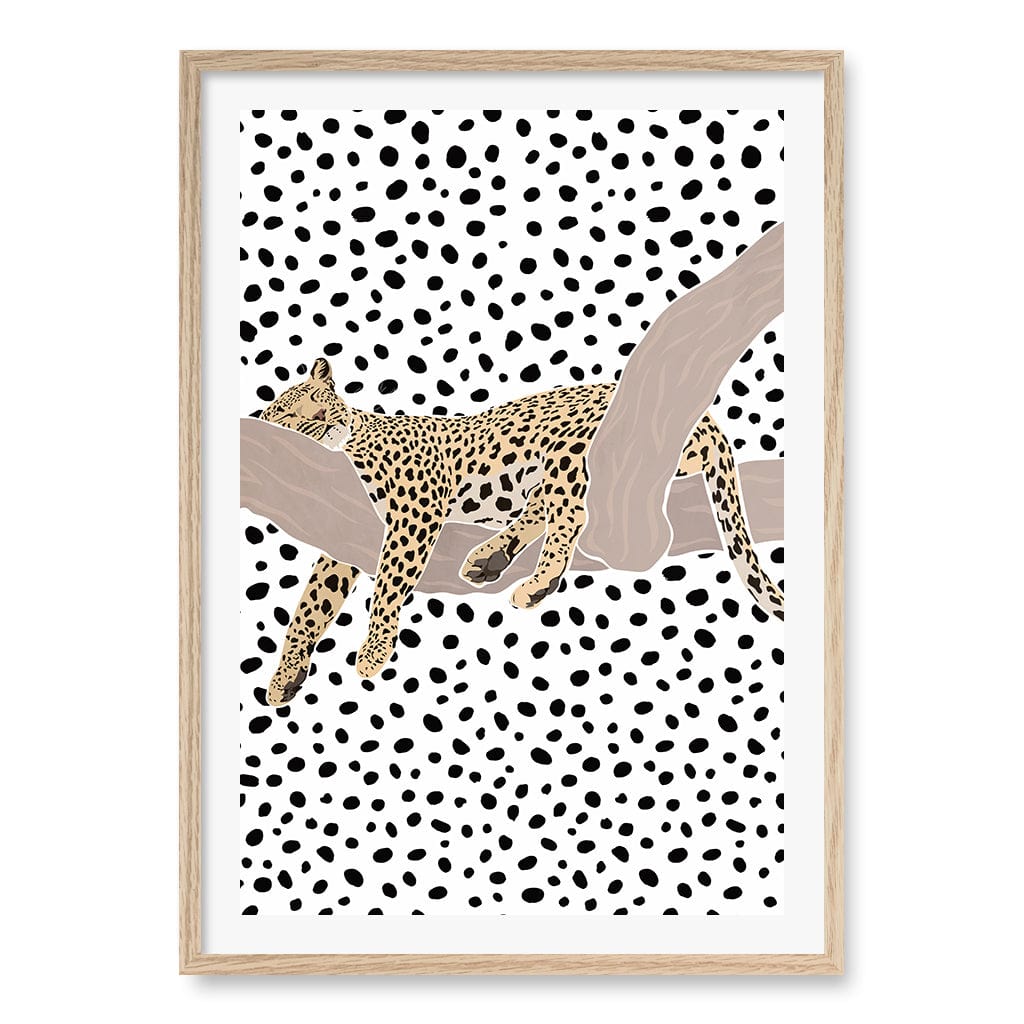 Sleeping Leopard Nursery Wall Art Print A1 (59.4 x 84.1cm) / Natural Oak Frame / White Border from our Australian Made Framed Wall Art, Prints & Posters collection by Profile Products (Australia) Pty Ltd