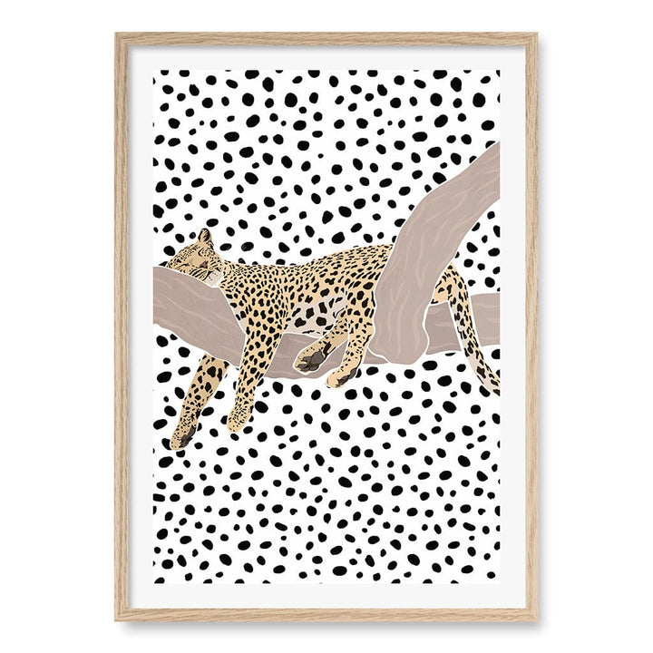 Sleeping Leopard Nursery Wall Art Print A1 (59.4 x 84.1cm) / Natural Oak Frame / White Border from our Australian Made Framed Wall Art, Prints & Posters collection by Profile Products (Australia) Pty Ltd