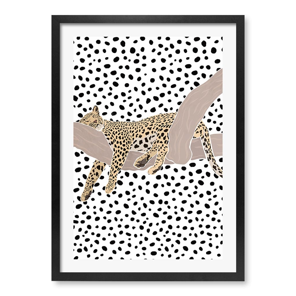 Sleeping Leopard Nursery Wall Art Print A2 (42 x 59.4cm) / Matte Black Frame / White Border from our Australian Made Framed Wall Art, Prints & Posters collection by Profile Products (Australia) Pty Ltd