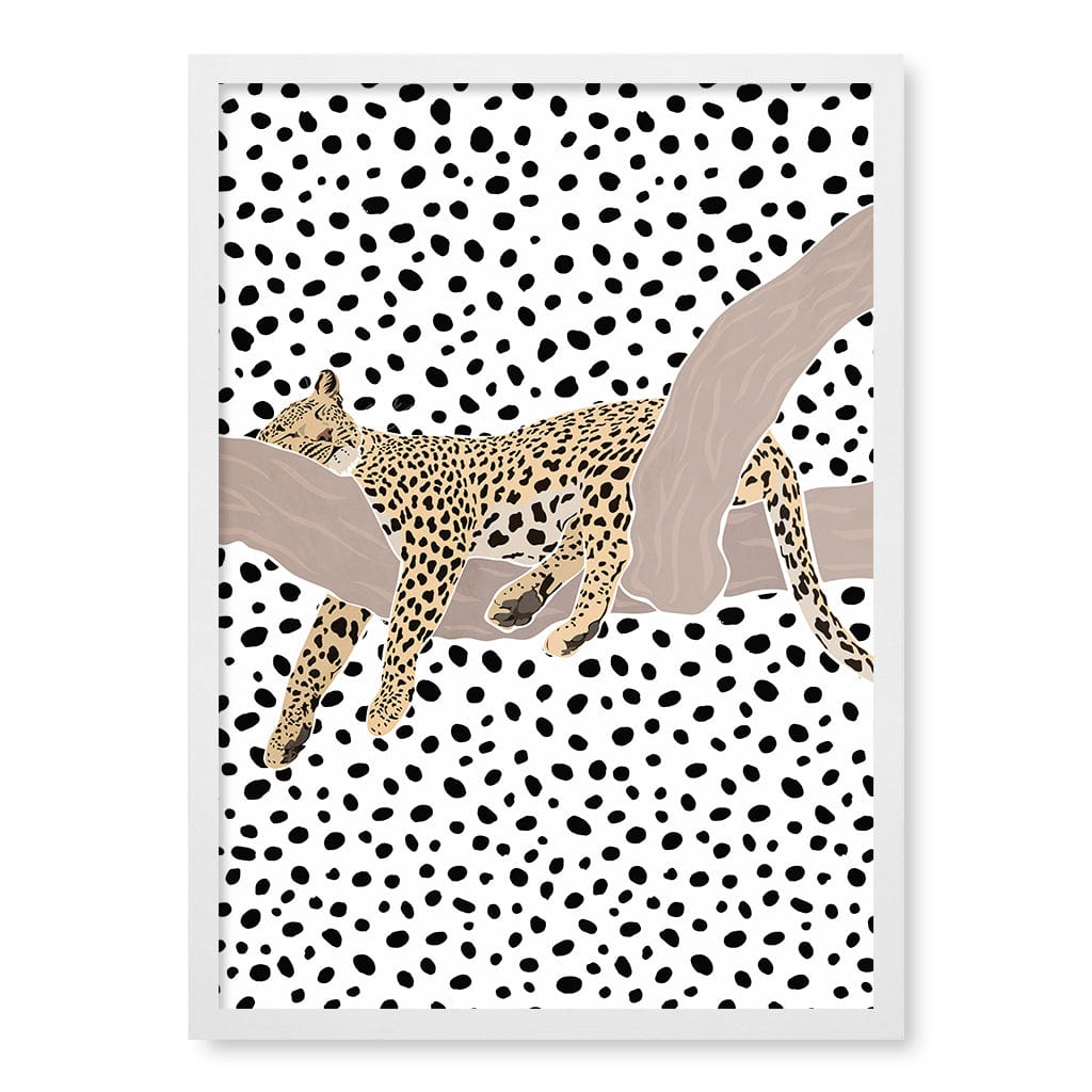 Sleeping Leopard Nursery Wall Art Print A2 (42 x 59.4cm) / Matte White Frame / No Border from our Australian Made Framed Wall Art, Prints & Posters collection by Profile Products (Australia) Pty Ltd