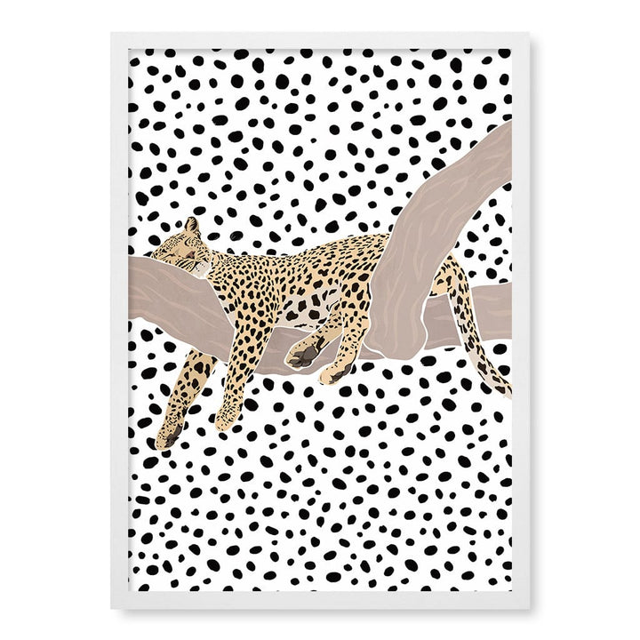 Sleeping Leopard Nursery Wall Art Print A2 (42 x 59.4cm) / Matte White Frame / No Border from our Australian Made Framed Wall Art, Prints & Posters collection by Profile Products (Australia) Pty Ltd