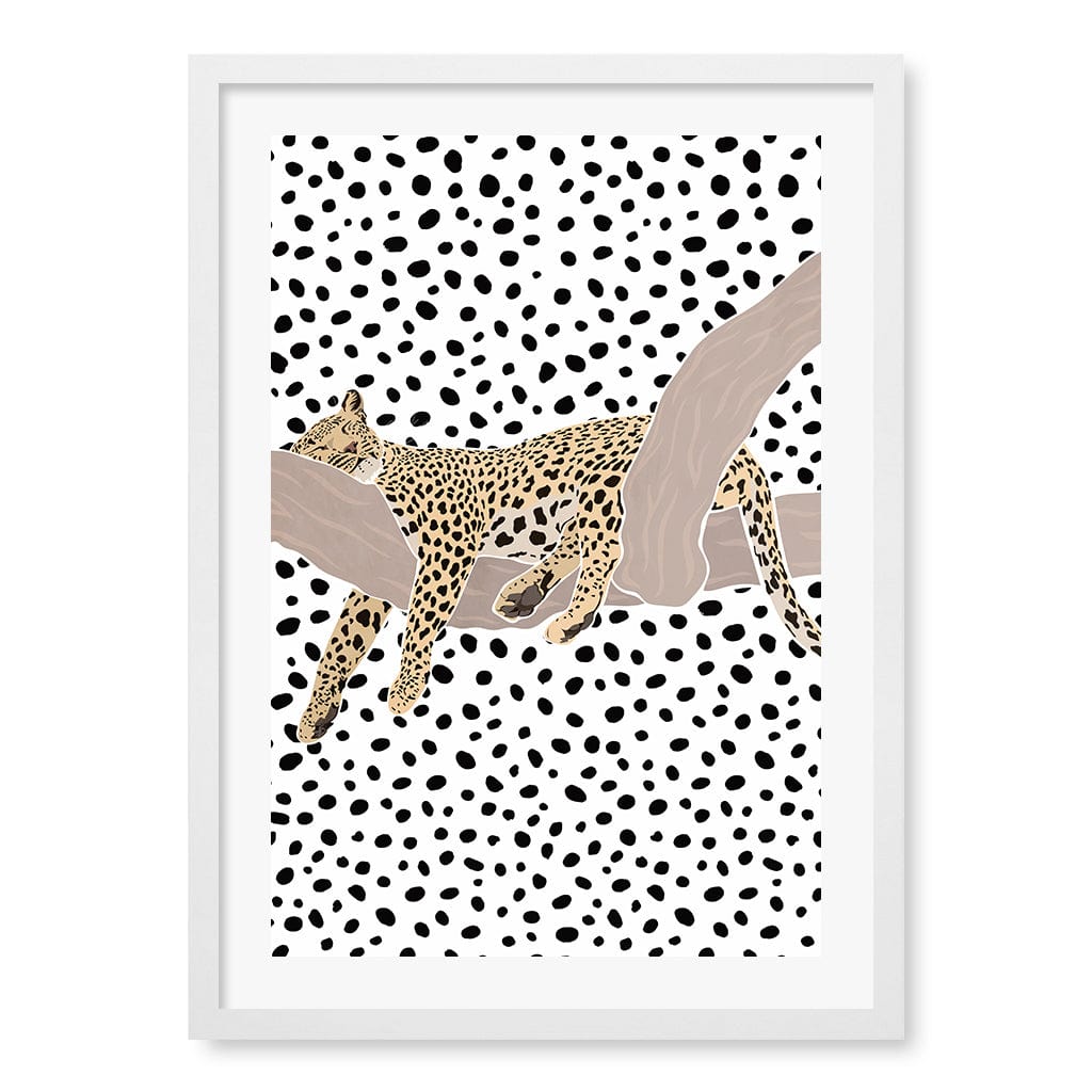 Sleeping Leopard Nursery Wall Art Print A2 (42 x 59.4cm) / Matte White Frame / White Border from our Australian Made Framed Wall Art, Prints & Posters collection by Profile Products (Australia) Pty Ltd