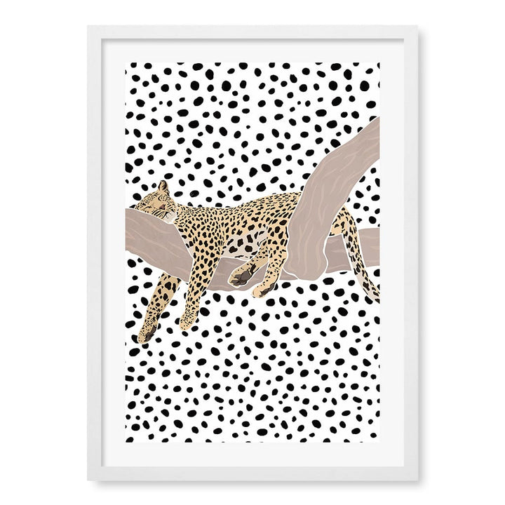 Sleeping Leopard Nursery Wall Art Print A2 (42 x 59.4cm) / Matte White Frame / White Border from our Australian Made Framed Wall Art, Prints & Posters collection by Profile Products (Australia) Pty Ltd