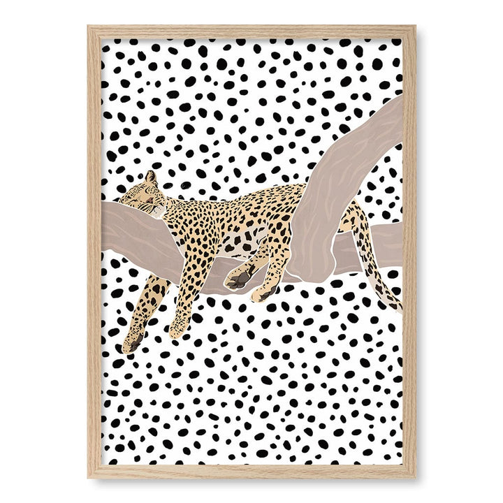 Sleeping Leopard Nursery Wall Art Print A2 (42 x 59.4cm) / Natural Oak Frame / No Border from our Australian Made Framed Wall Art, Prints & Posters collection by Profile Products (Australia) Pty Ltd