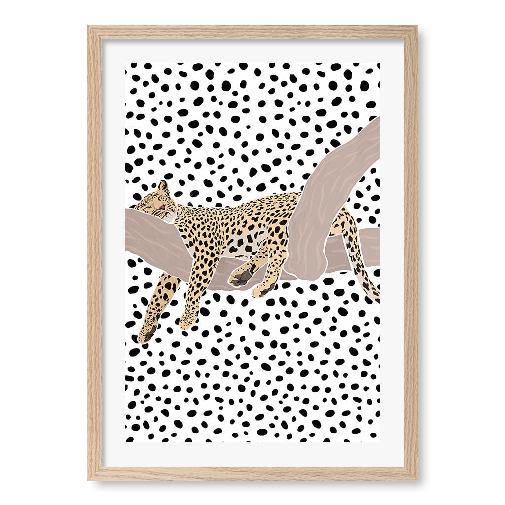 Sleeping Leopard Nursery Wall Art Print A2 (42 x 59.4cm) / Natural Oak Frame / White Border from our Australian Made Framed Wall Art, Prints & Posters collection by Profile Products (Australia) Pty Ltd