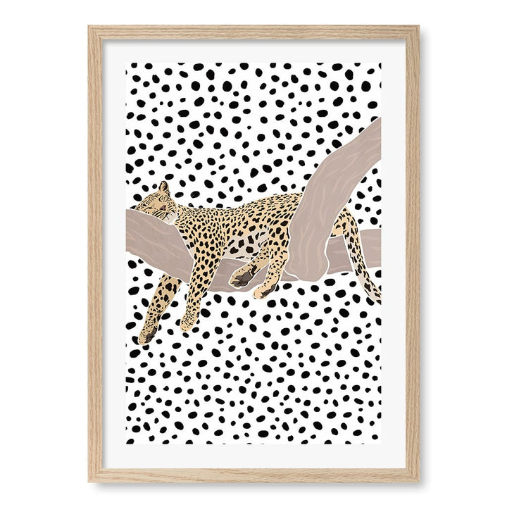 Sleeping Leopard Nursery Wall Art Print A2 (42 x 59.4cm) / Natural Oak Frame / White Border from our Australian Made Framed Wall Art, Prints & Posters collection by Profile Products (Australia) Pty Ltd