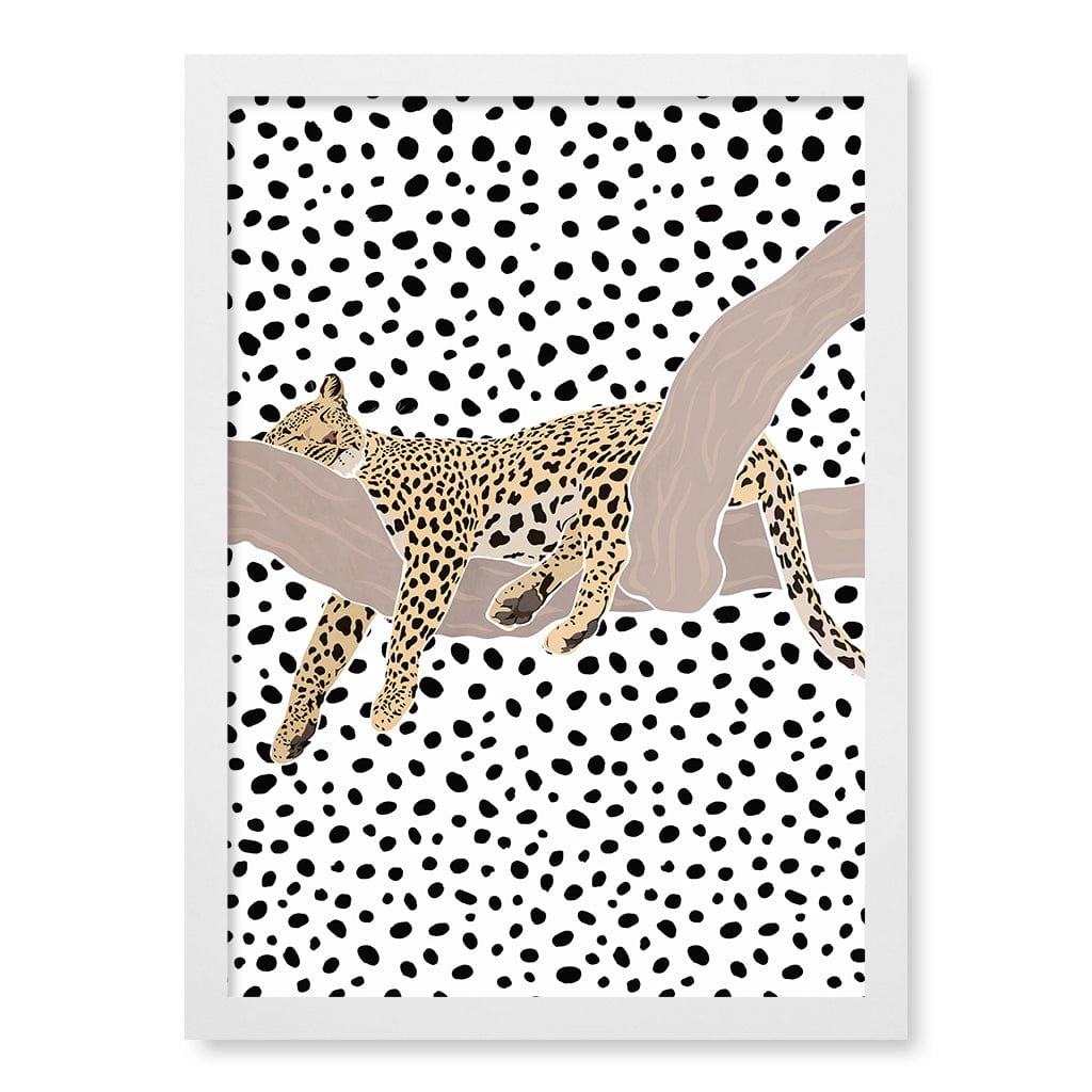 Sleeping Leopard Nursery Wall Art Print A3 (29.7 x 42cm) / Matte White Frame / No Border from our Australian Made Framed Wall Art, Prints & Posters collection by Profile Products (Australia) Pty Ltd