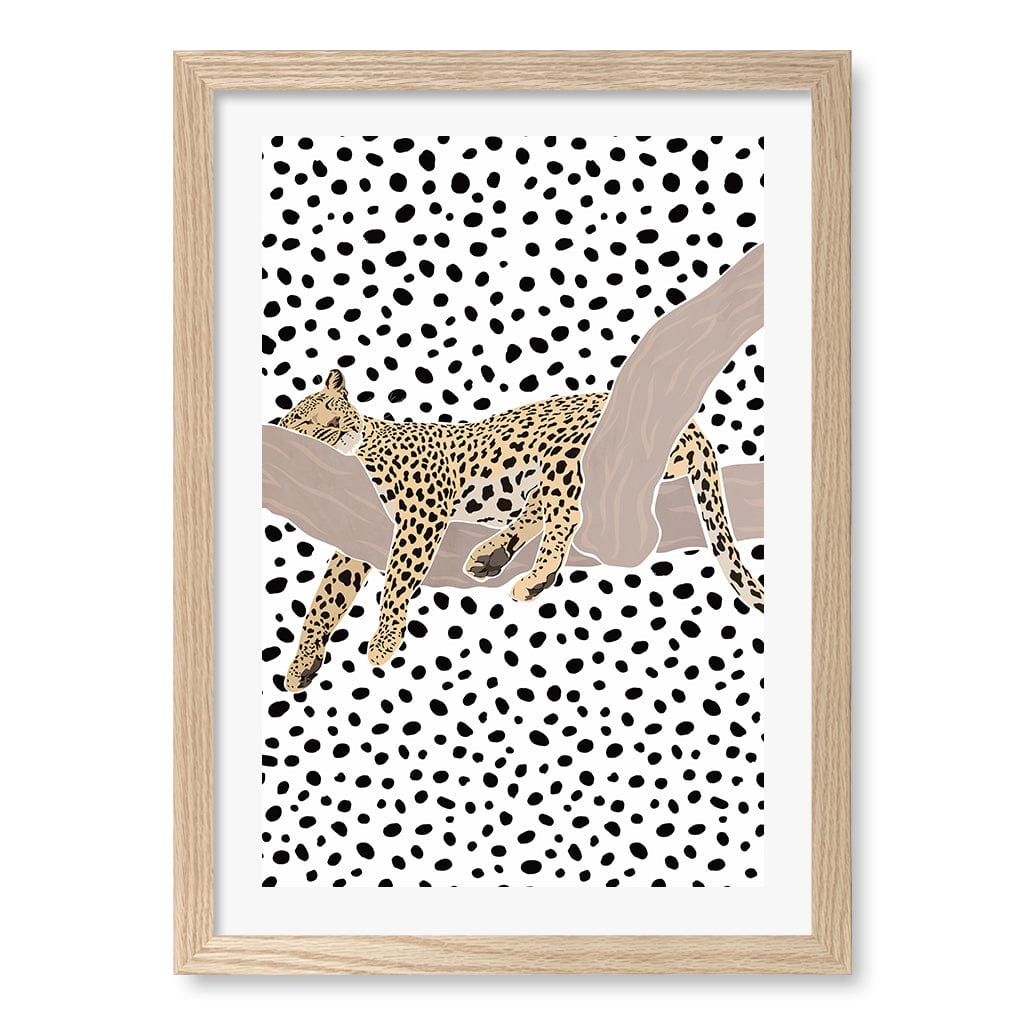 Sleeping Leopard Nursery Wall Art Print A3 (29.7 x 42cm) / Natural Oak Frame / White Border from our Australian Made Framed Wall Art, Prints & Posters collection by Profile Products (Australia) Pty Ltd