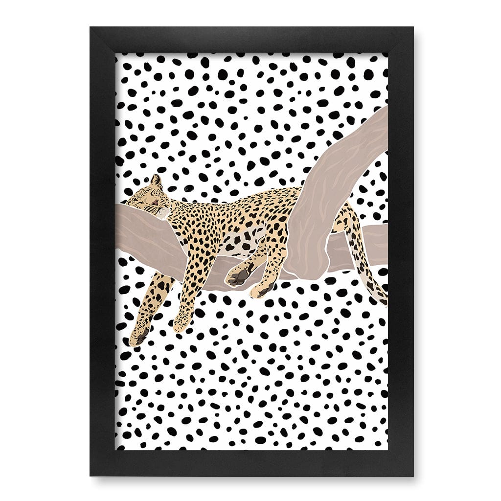 Sleeping Leopard Nursery Wall Art Print A4 (21 x 29.7cm) / Matte Black Frame / No Border from our Australian Made Framed Wall Art, Prints & Posters collection by Profile Products (Australia) Pty Ltd