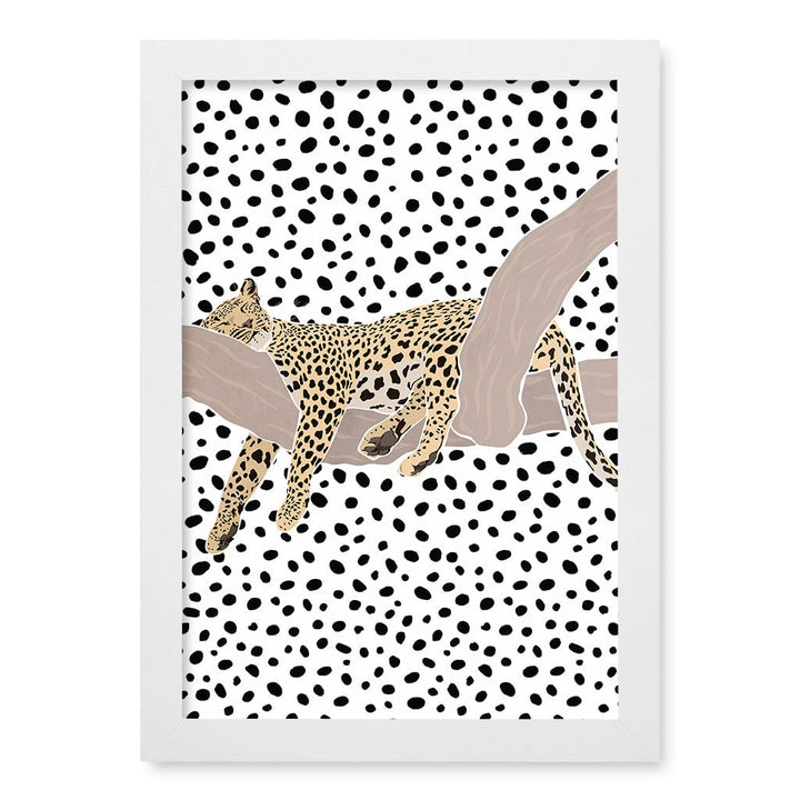 Sleeping Leopard Nursery Wall Art Print A4 (21 x 29.7cm) / Matte White Frame / No Border from our Australian Made Framed Wall Art, Prints & Posters collection by Profile Products (Australia) Pty Ltd