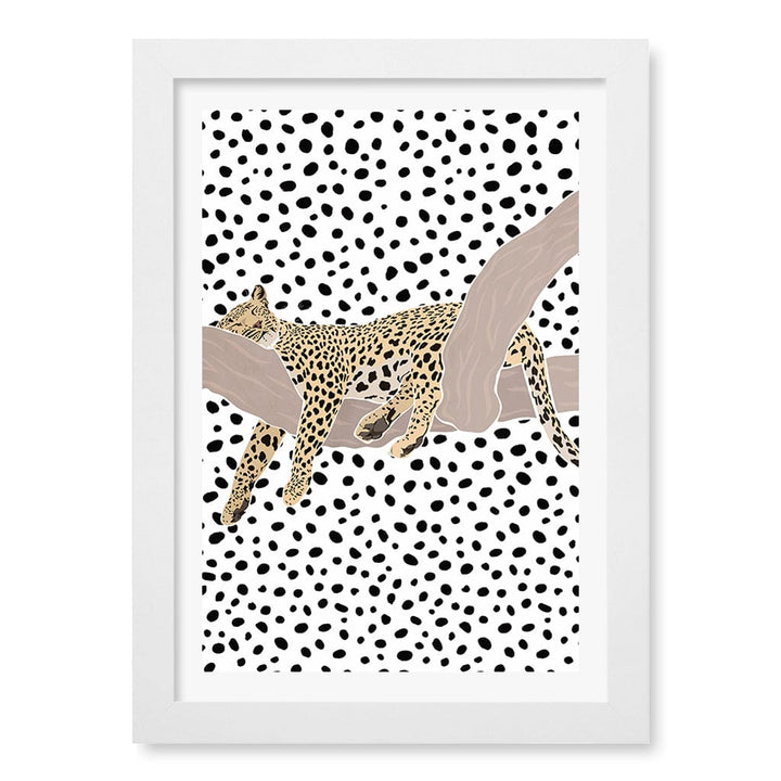 Sleeping Leopard Nursery Wall Art Print A4 (21 x 29.7cm) / Matte White Frame / White Border from our Australian Made Framed Wall Art, Prints & Posters collection by Profile Products (Australia) Pty Ltd